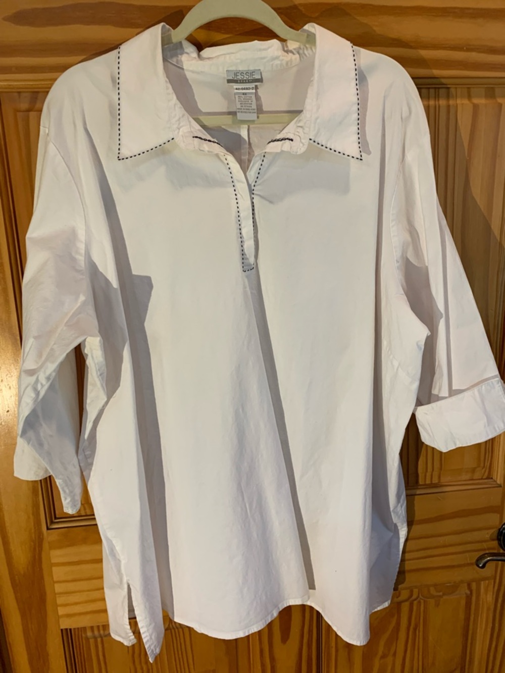 White Cotton Tunic Top with Contrast Stitch